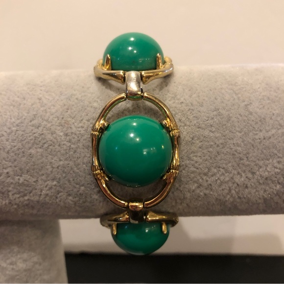 Stella Dot “Zinnia” Statement Bracelet, gold tone with green cabochons - Picture 8 of 15